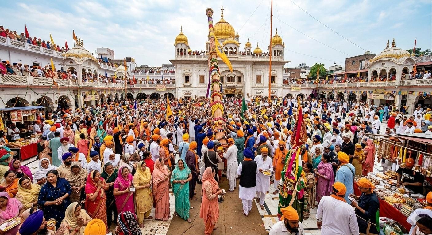 "देहरादून झंडा मेला दरबार साहिब में झंडे जी का आरोहण और श्रद्धालुओं की भारी भीड़।"
