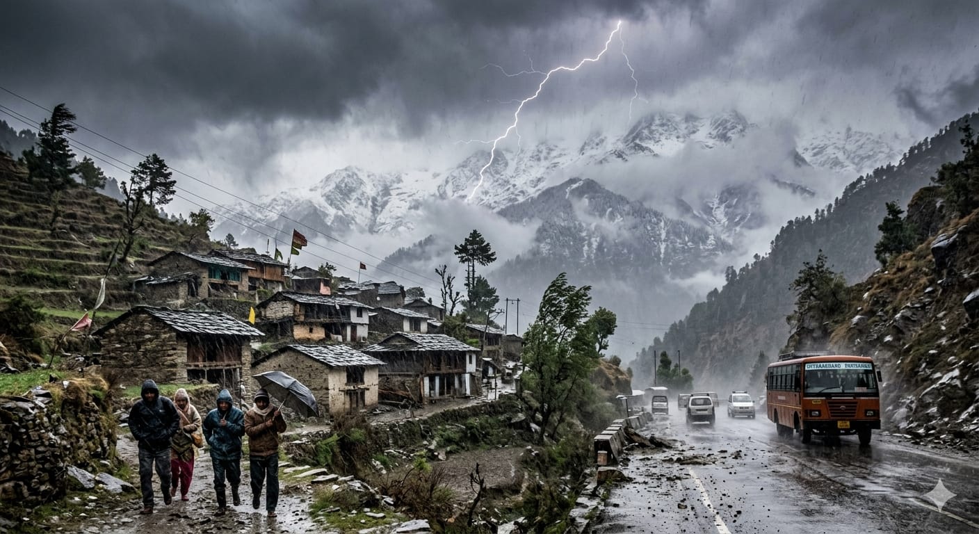 उत्तराखंड में भारी बारिश, आंधी और पहाड़ों पर बर्फबारी का दृश्य - मौसम विभाग का अलर्ट