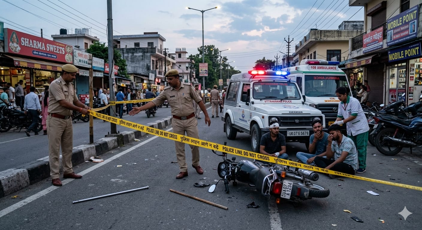 देहरादून में मारपीट की घटना के बाद मौके पर पुलिस और घायल युवक