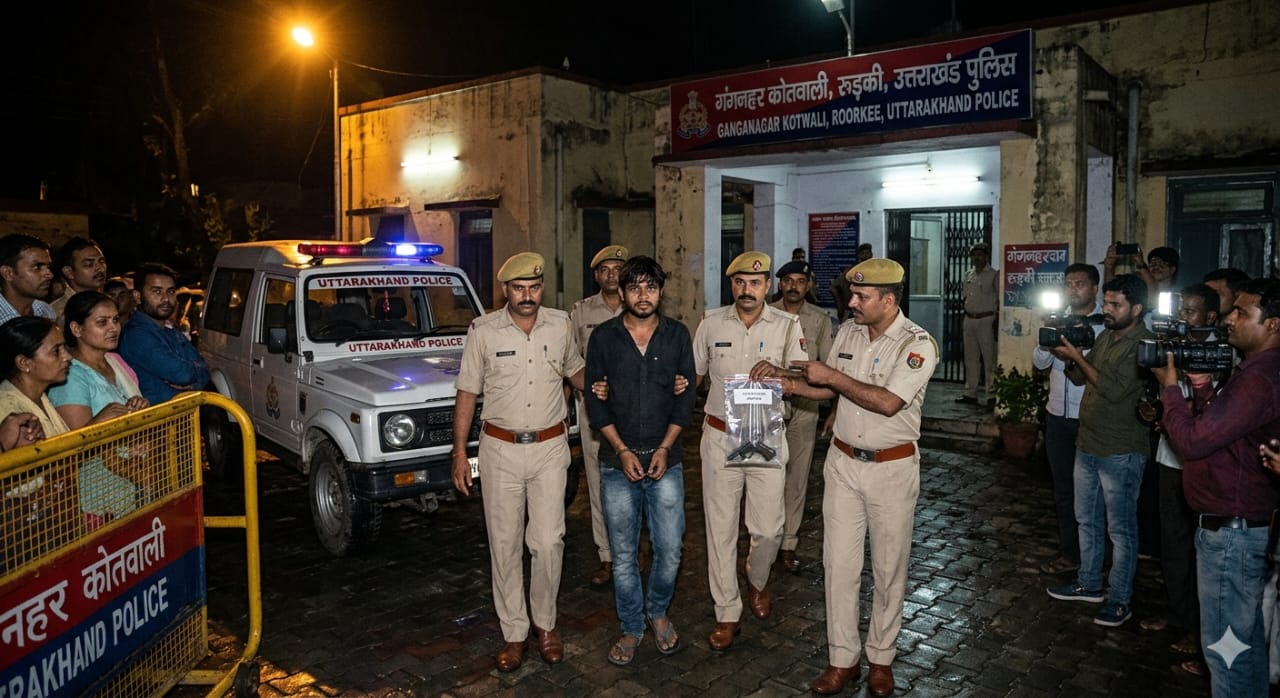 रुड़की पुलिस की गिरफ्त में आरोपी कन्हैया और वारदात के बाद की जांच * Caption: रुड़की के गंगनहर में अपने पूर्व मैनेजर को गोली मारने वाला आरोपी कन्हैया पुलिस की गिरफ्त में।