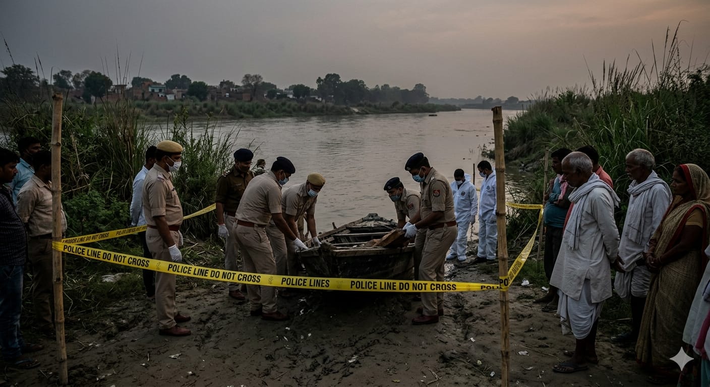 बुलंदशहर काली नदी में युवती सविता का शव मिलने के बाद पुलिस की जांच का दृश्य