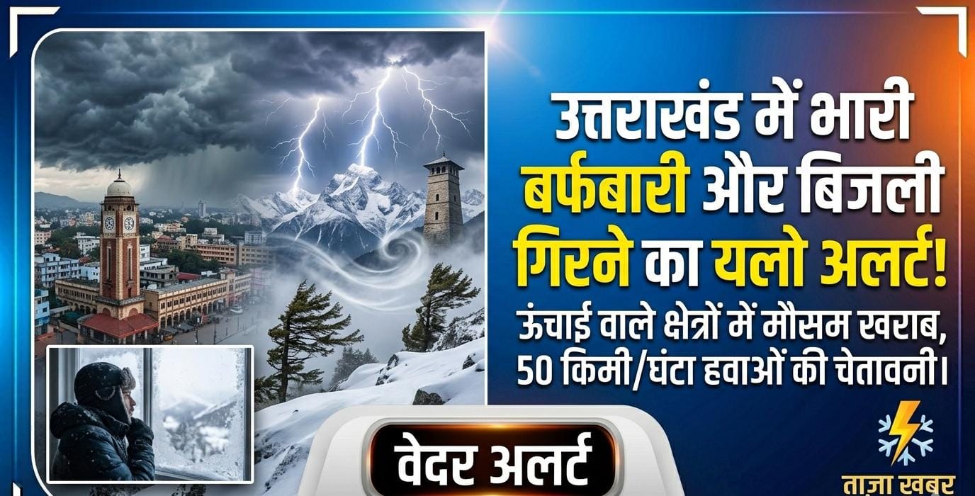 उत्तराखंड में बर्फबारी और बिजली गिरने का मौसम अलर्ट।