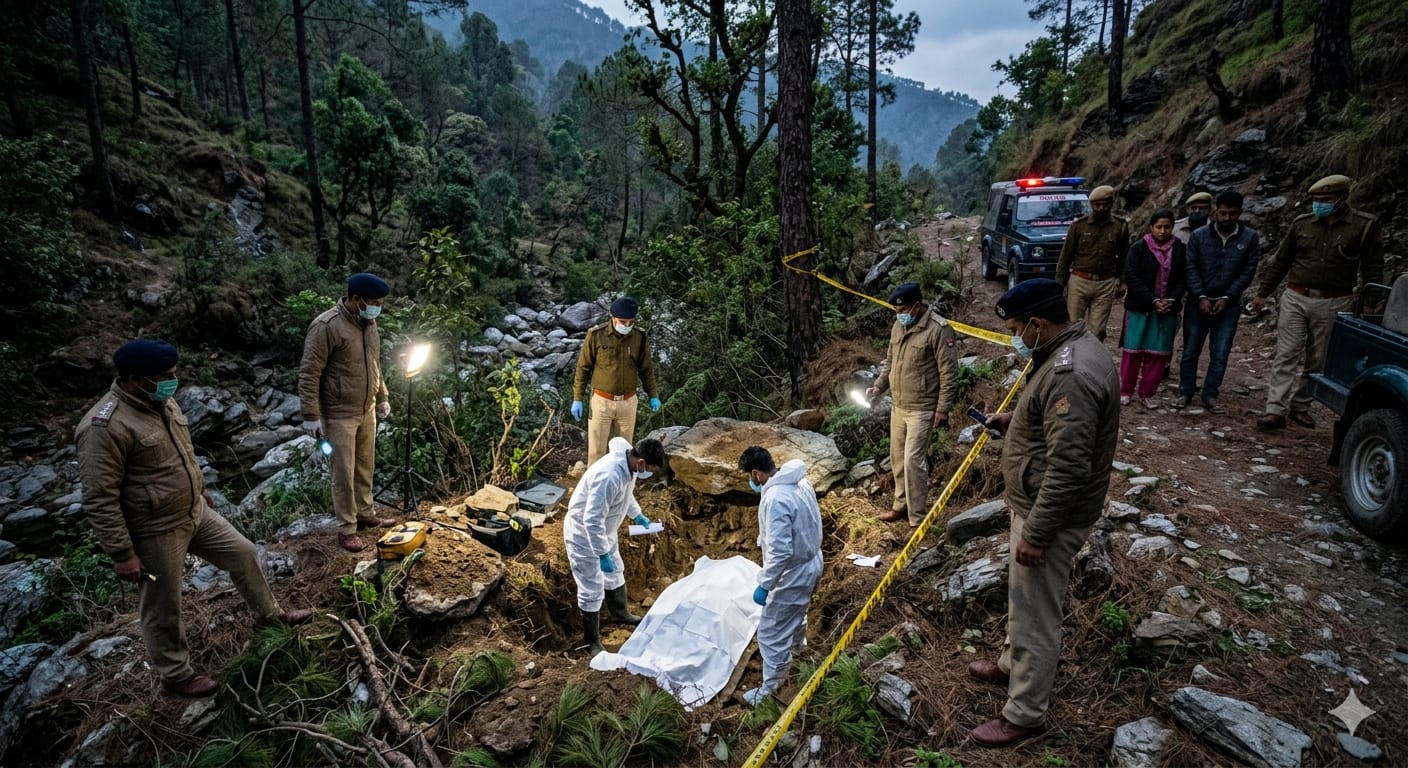 पिथौरागढ़: जौलजीबी क्षेत्र के जंगल में पुलिस टीम की जांच और संदिग्ध हिरासत में।