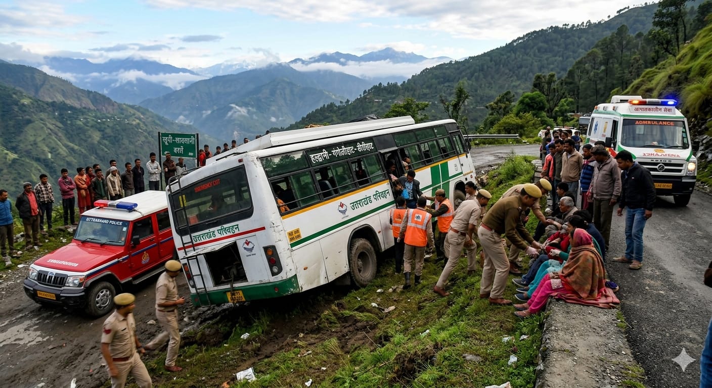 नैनीताल के खुपी में पलटी हुई बस और बचाव कार्य (Nainital Bus Accident Khupi)