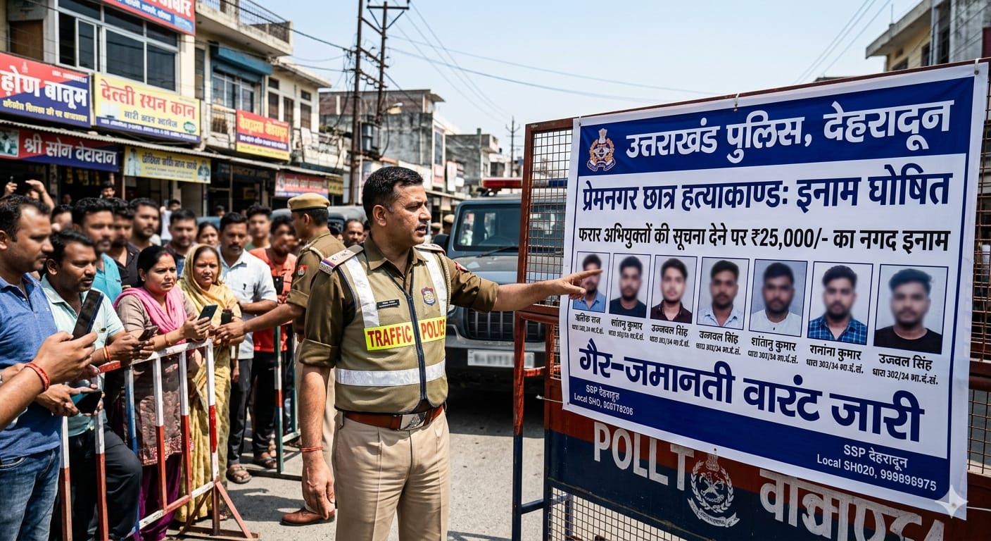 देहरादून पुलिस द्वारा प्रेमनगर हत्याकांड के फरार आरोपियों पर इनाम घोषित करने वाला पोस्टर।