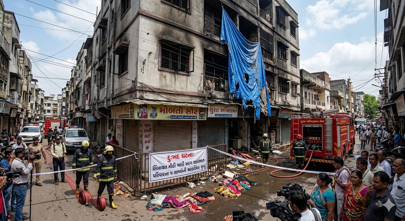 सूरत लिंबायत अग्निकांड, साड़ियों के गोदाम में आग से 5 की मौत।