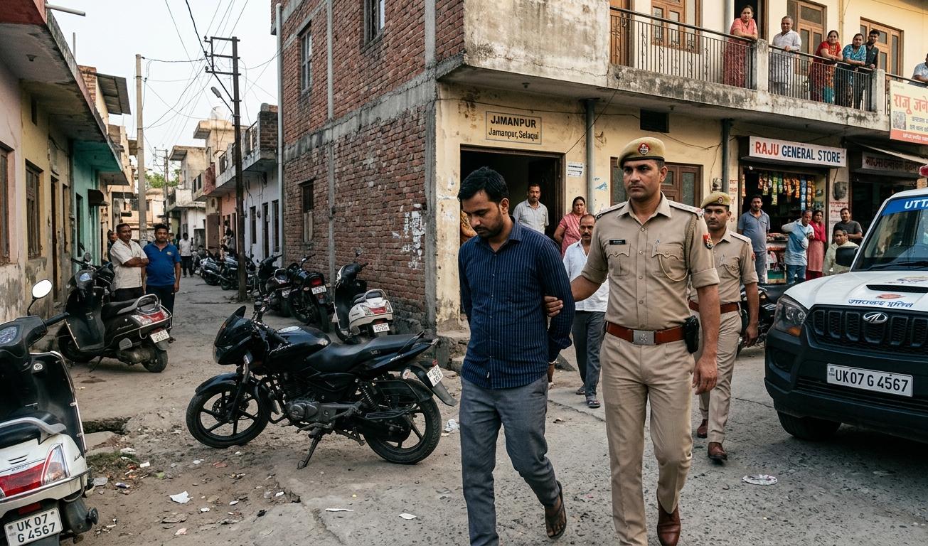 उत्तराखंड पुलिस की गिरफ्त में दहेज हत्या का आरोपी आरिफ अली।