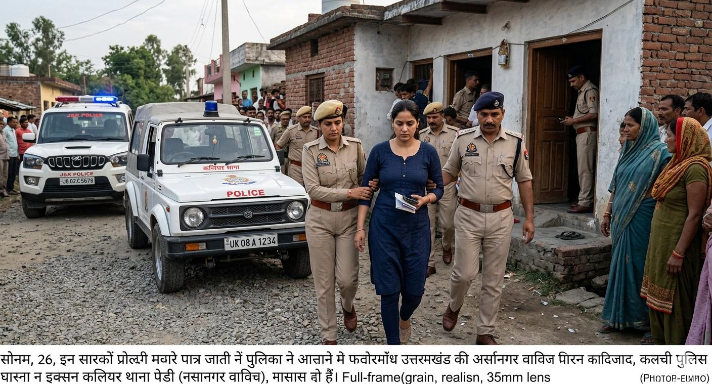 हरिद्वार के पिरान कलियर में करोड़ों रुपये के संदिग्ध ट्रांजेक्शन मामले में युवती को हिरासत में ले जाती जम्मू-कश्मीर और उत्तराखंड पुलिस।
