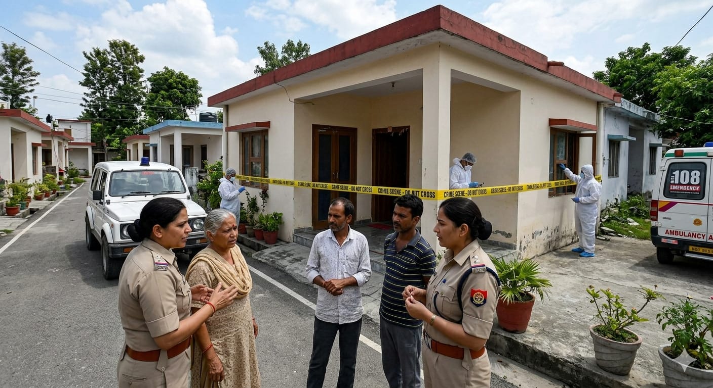 देहरादून में घर के बाहर तैनात पुलिस.