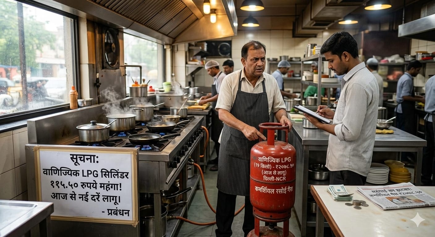 कमर्शियल गैस सिलिंडर की बढ़ती कीमतें, महंगाई का असर।