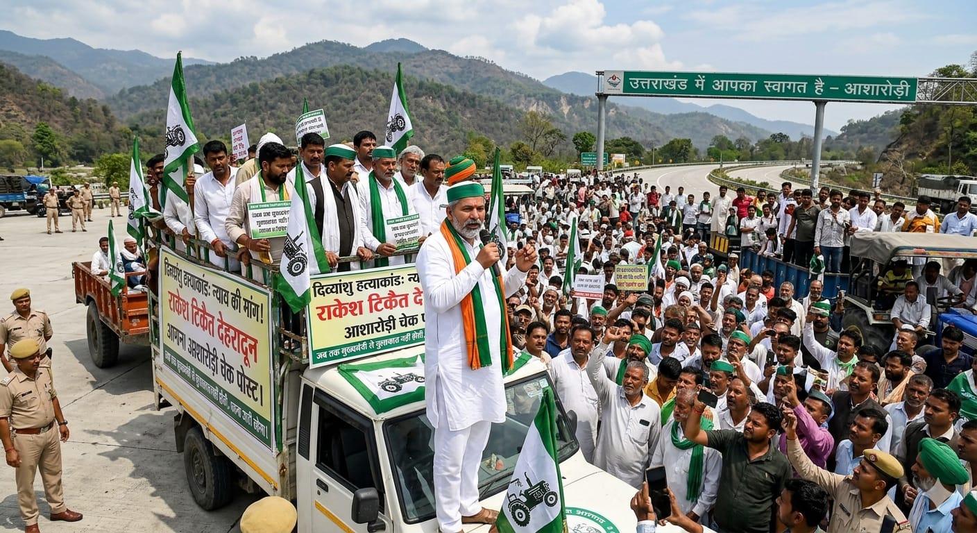 आशारोड़ी चेकपोस्ट पर राकेश टिकैत की किसान महापंचायत और विरोध प्रदर्शन