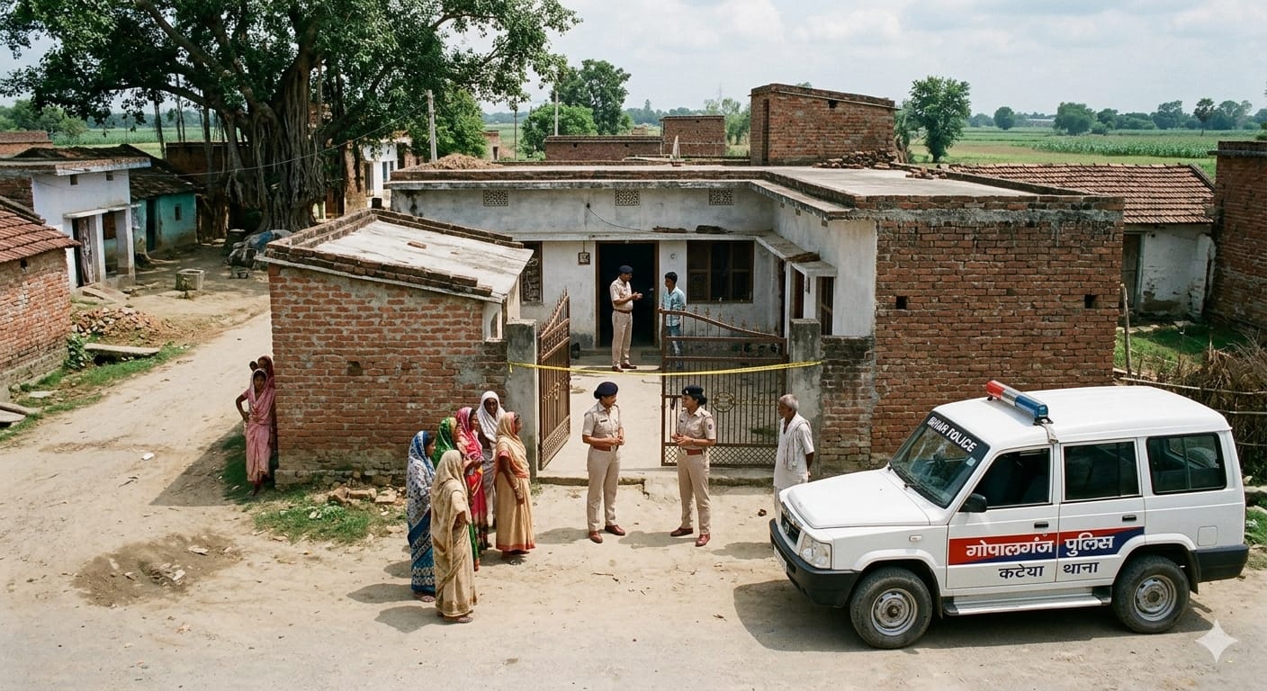 बिहार के गोपालगंज में कटेया थाना पुलिस द्वारा गौरा गांव में हत्या के मामले की जांच।