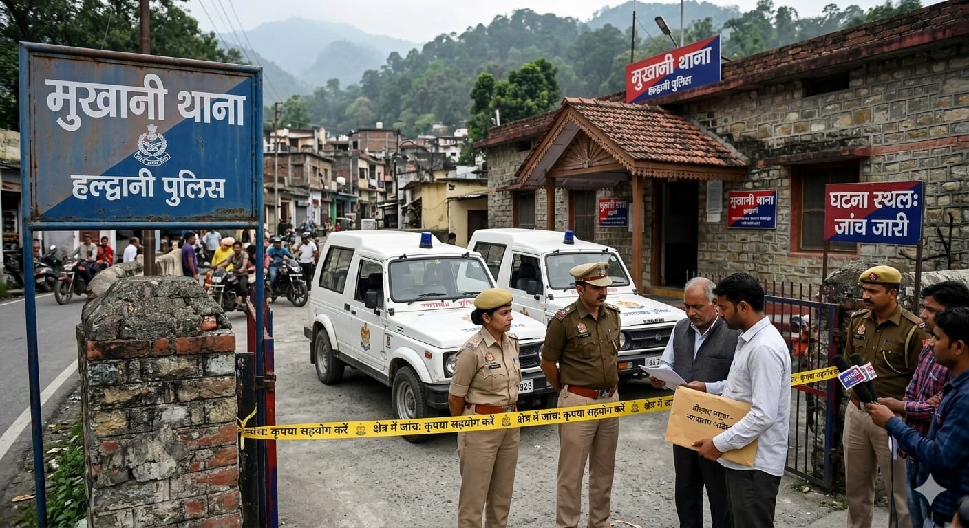 हल्द्वानी पुलिस और मुखानी थाने का दृश्य जहाँ दुष्कर्म का मामला दर्ज हुआ।
