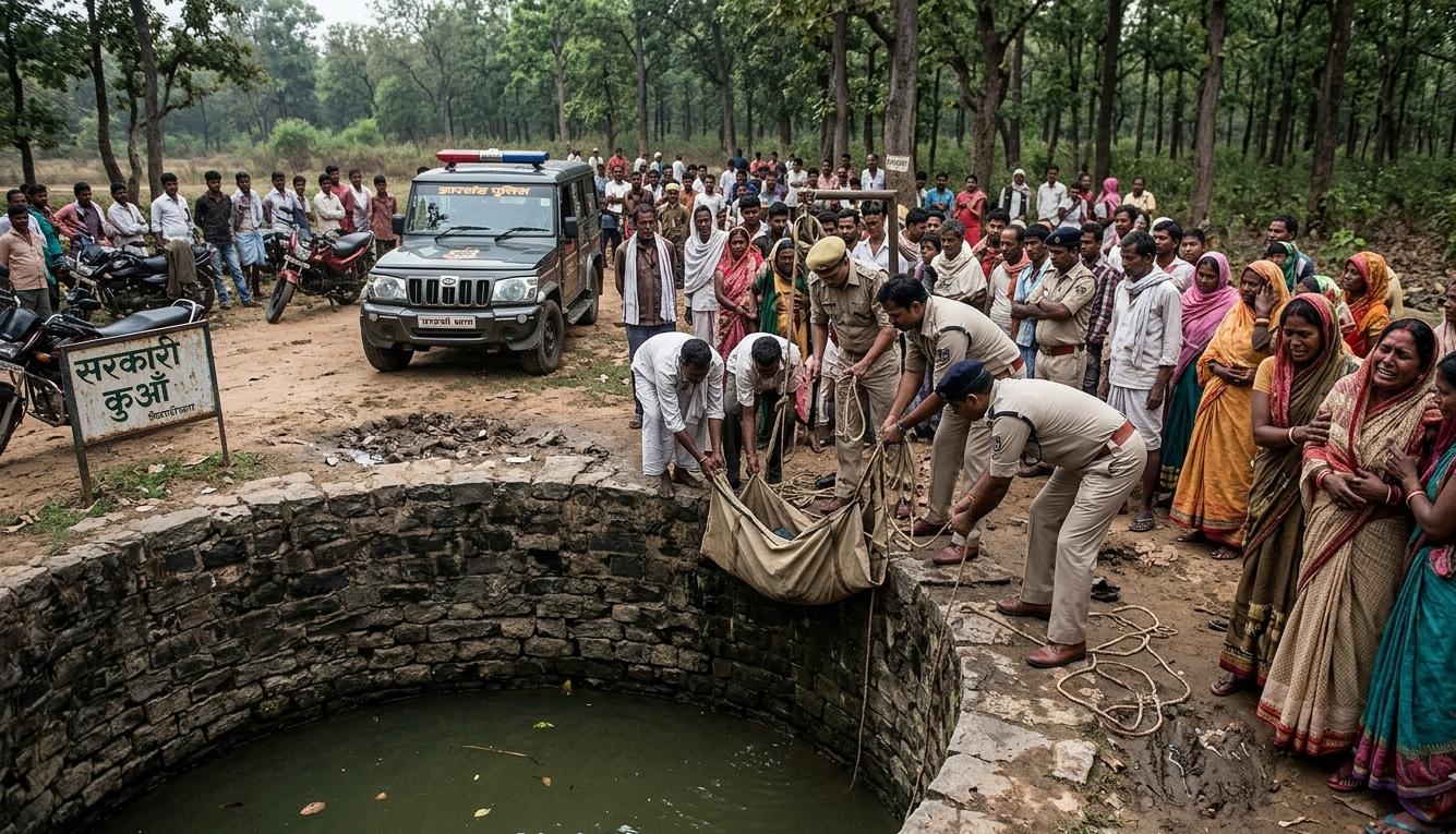 झारखंड के पलामू में कुएं से लापता किशोरी का शव निकालने में जुटी पुलिस और ग्रामीण