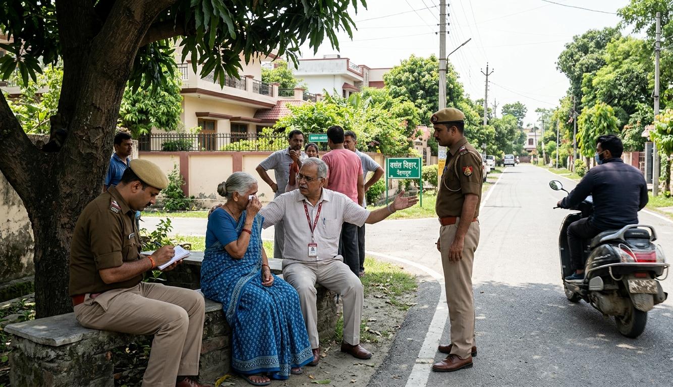देहरादून के वसंत विहार में पुलिस जांच और लूट की वारदात के बाद का प्रतीकात्मक दृश्य।