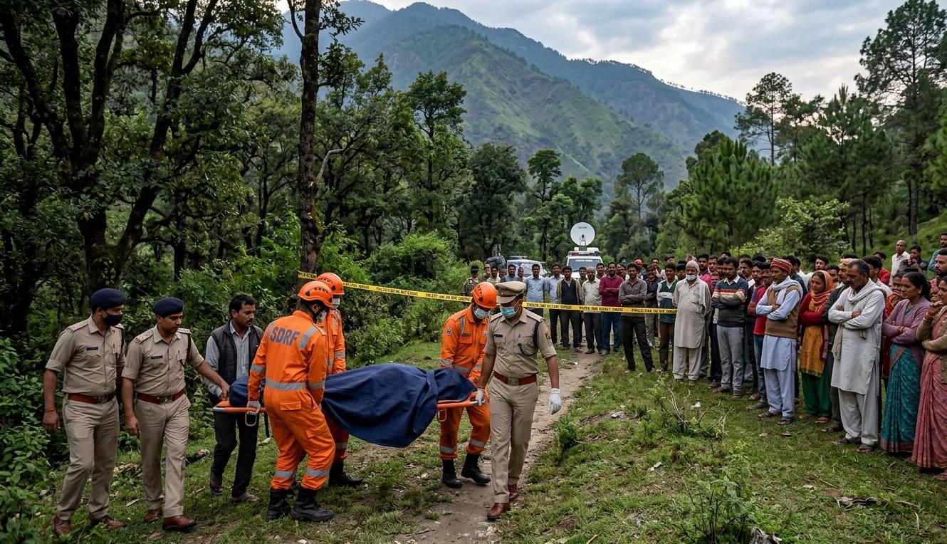 रुद्रप्रयाग के जंगल में सर्च ऑपरेशन के दौरान मासूम मयंक का शव बरामद करती SDRF टीम और पुलिस