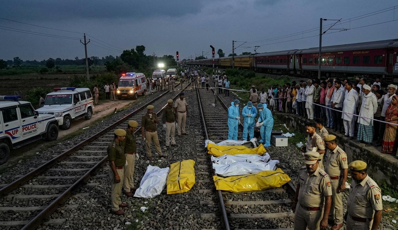 प्रयागराज के पचदेवरा में रेल हादसे के बाद मौके पर मौजूद पुलिस और प्रशासन।