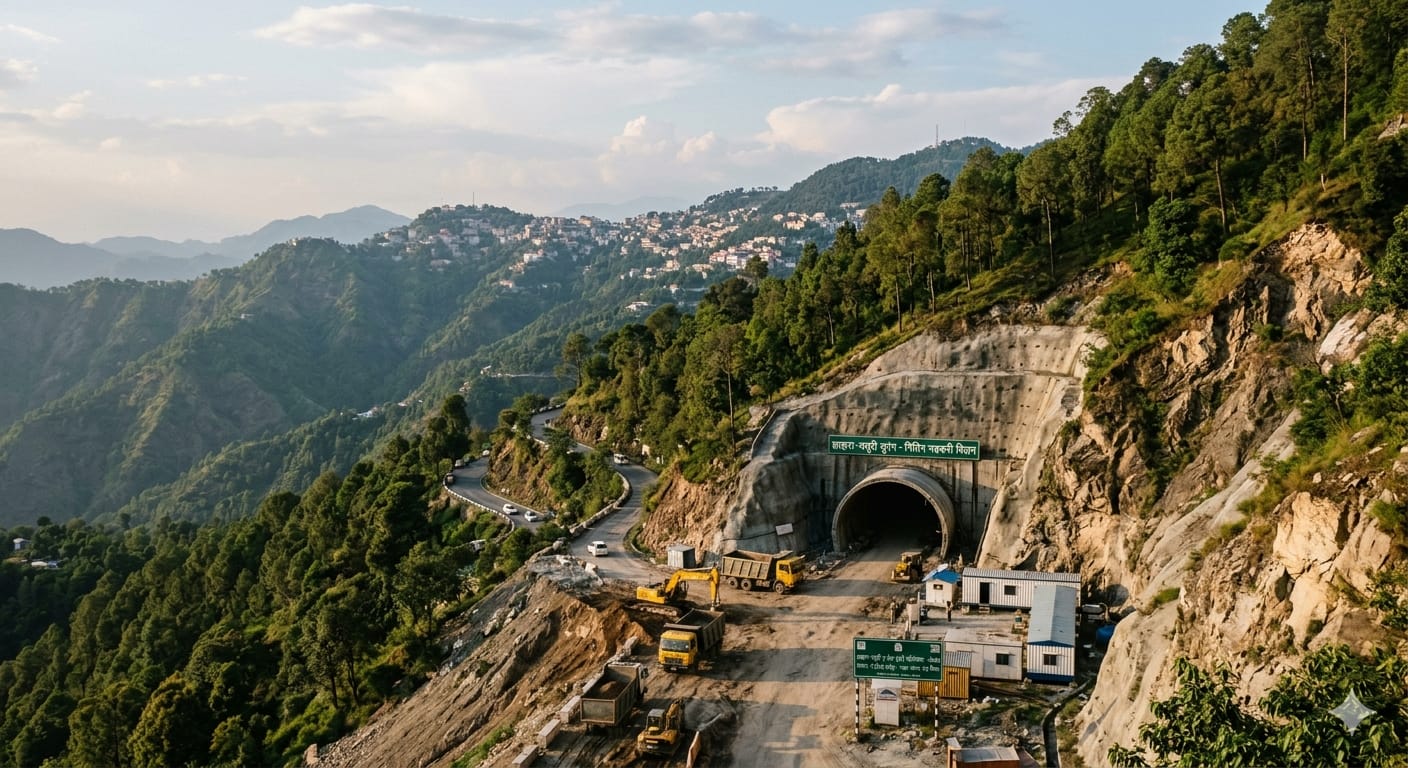 उत्तराखंड के पहाड़ों में बन रही आधुनिक टनल और झाझरा-मसूरी नया हाईवे प्रोजेक्ट का निर्माण कार्य।