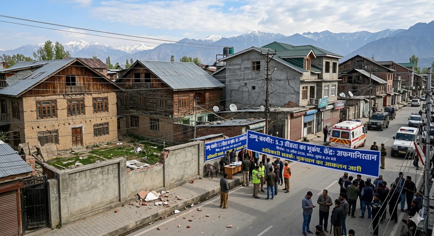 कश्मीर की सड़कों पर भूकंप के बाद राहत कार्य और क्षतिग्रस्त दीवारें |