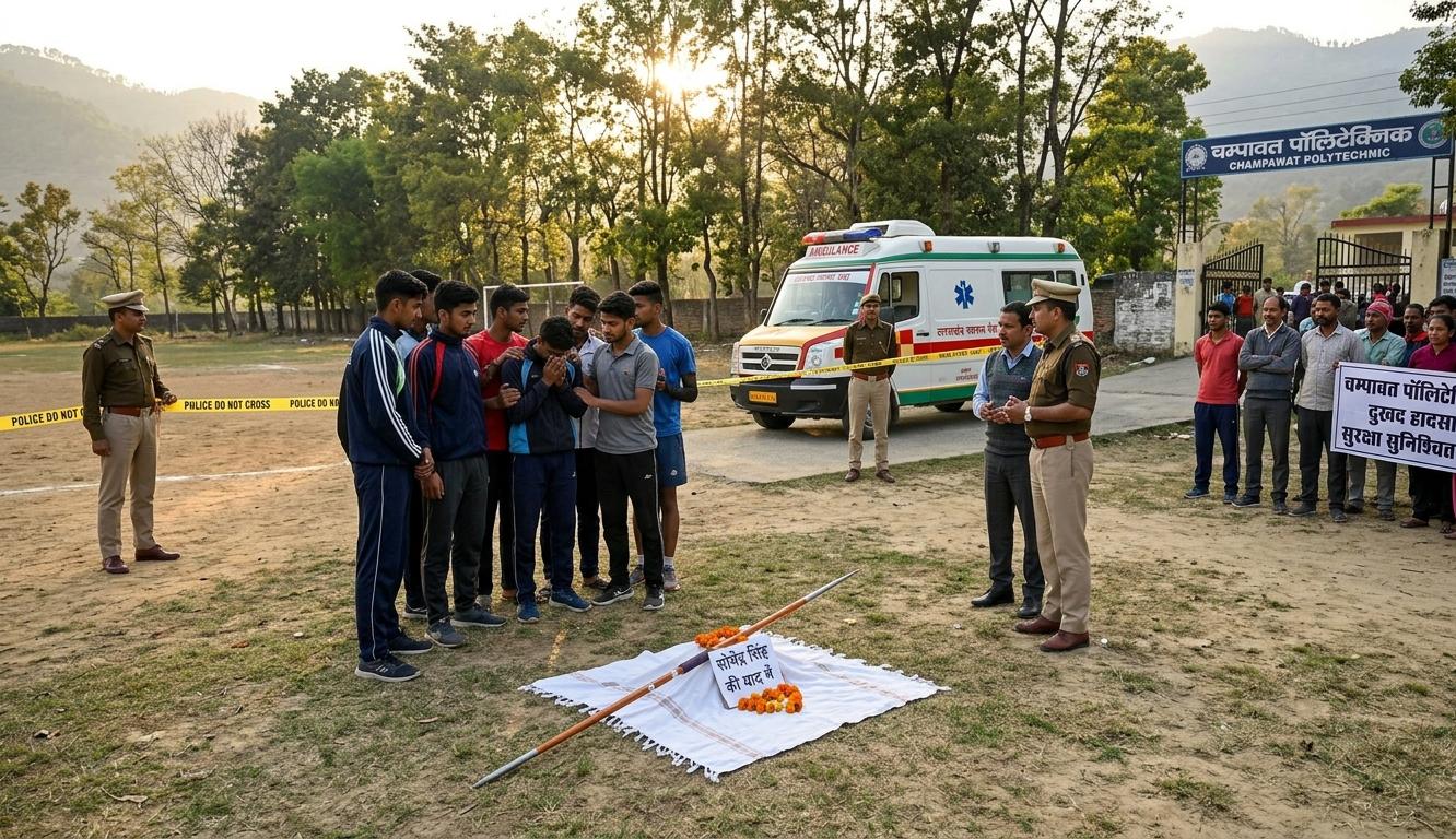 चम्पावत पॉलिटेक्निक मैदान जहाँ छात्र को भाला लगा और पुलिस जांच की प्रतीकात्मक तस्वीर |
