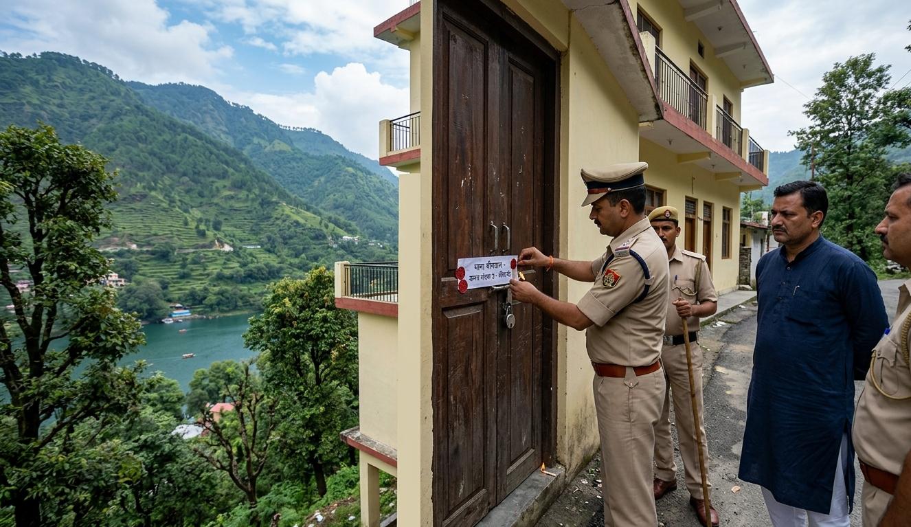 उत्तराखंड के भीमताल में एक आरोपी का कमरा सील करती हुई पुलिस पुलिस।
