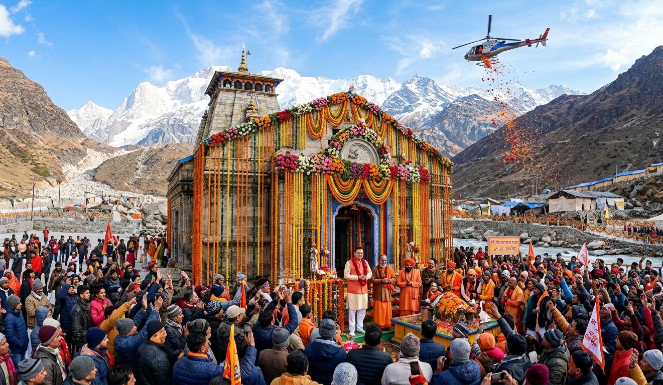 * मुख्यमंत्री पुष्कर सिंह धामी केदारनाथ धाम के कपाट खुलने के समारोह में।