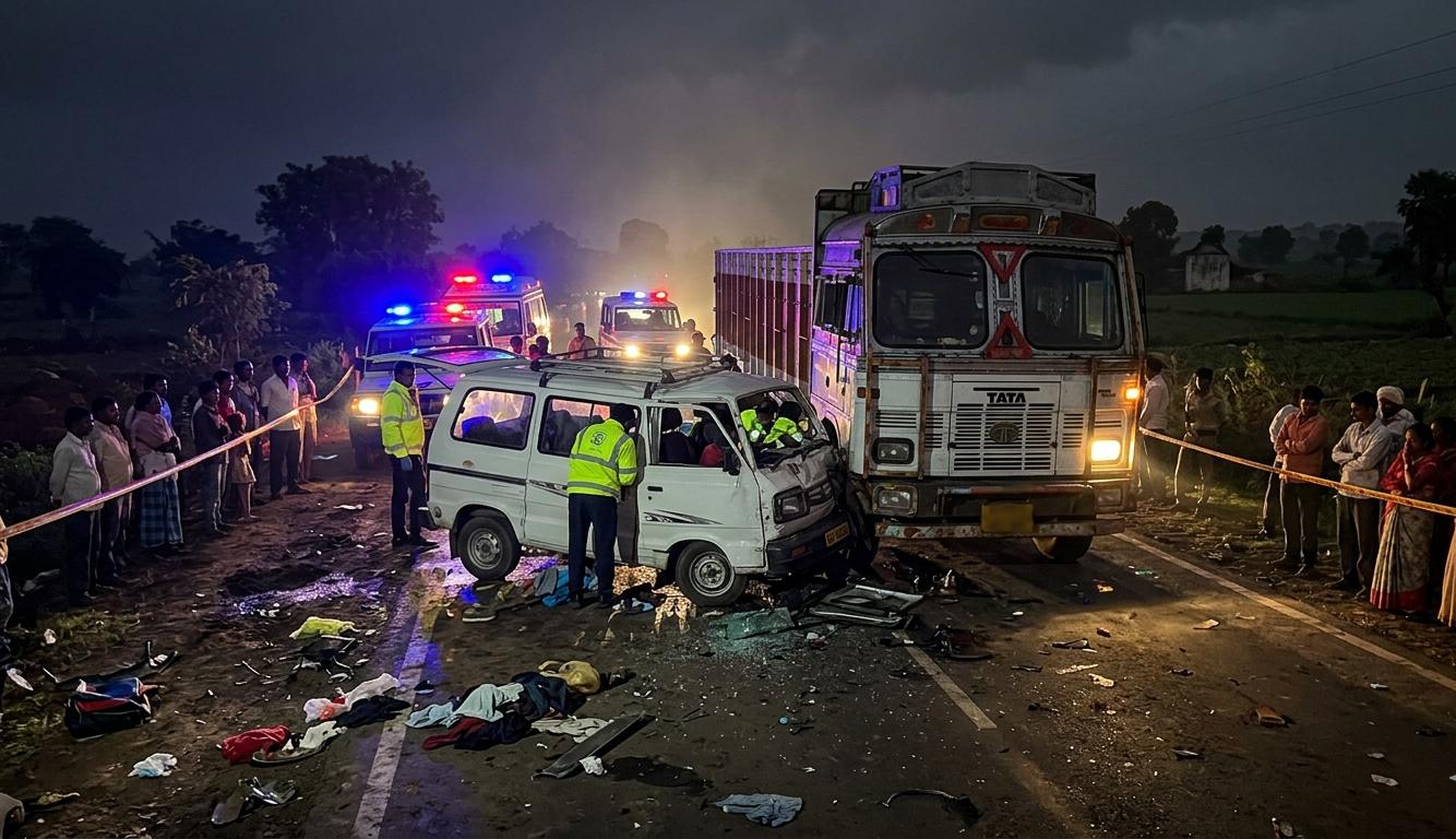 महाराष्ट्र के भंडारा में मारुति ओमनी और ट्रक की टक्कर का प्रतीकात्मक दृश्य |