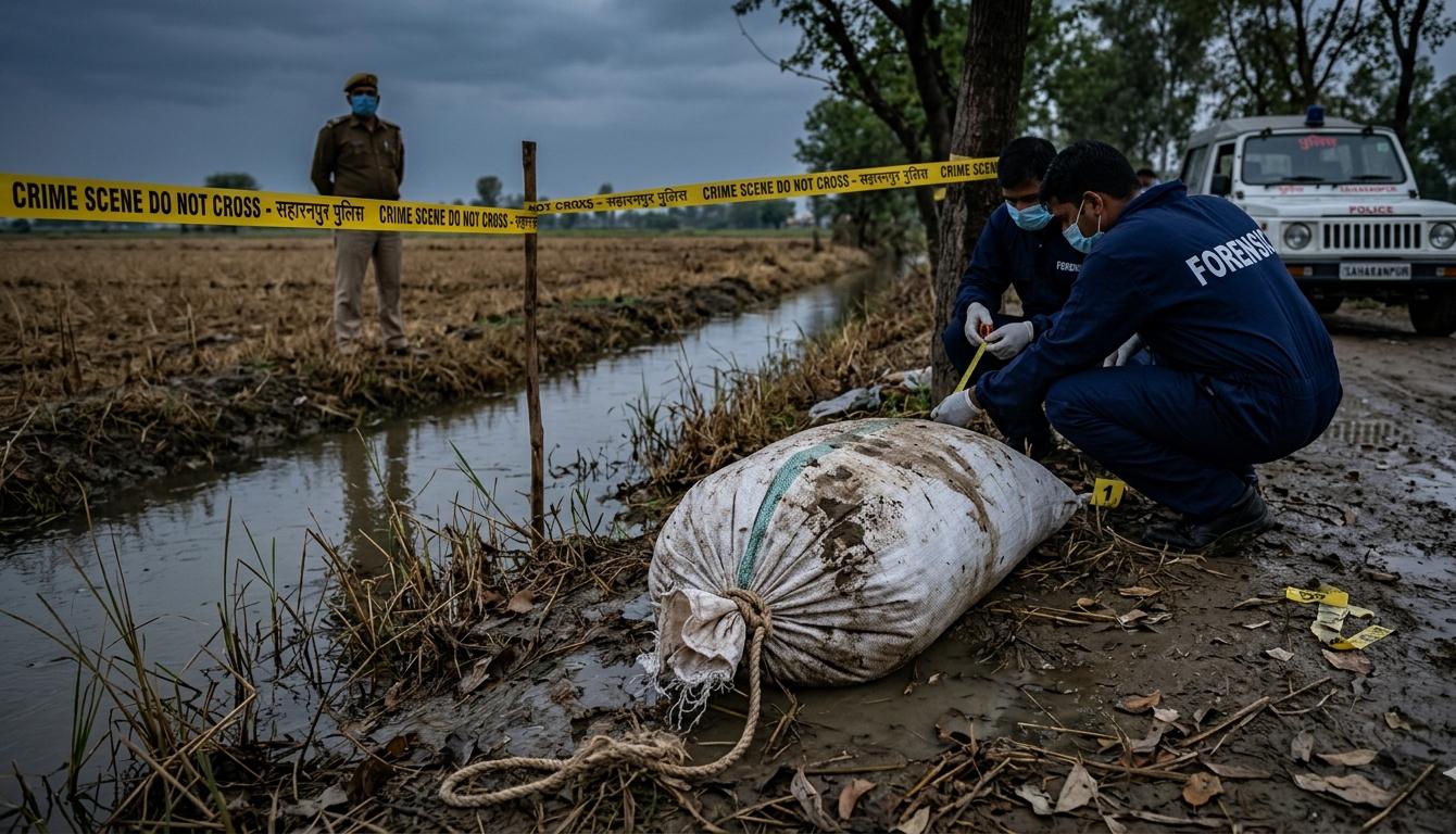 हारनपुर राखी हत्याकांड में पुलिस घटनास्थल से सबूत जुटाते हुए और बोरे में बंद शव