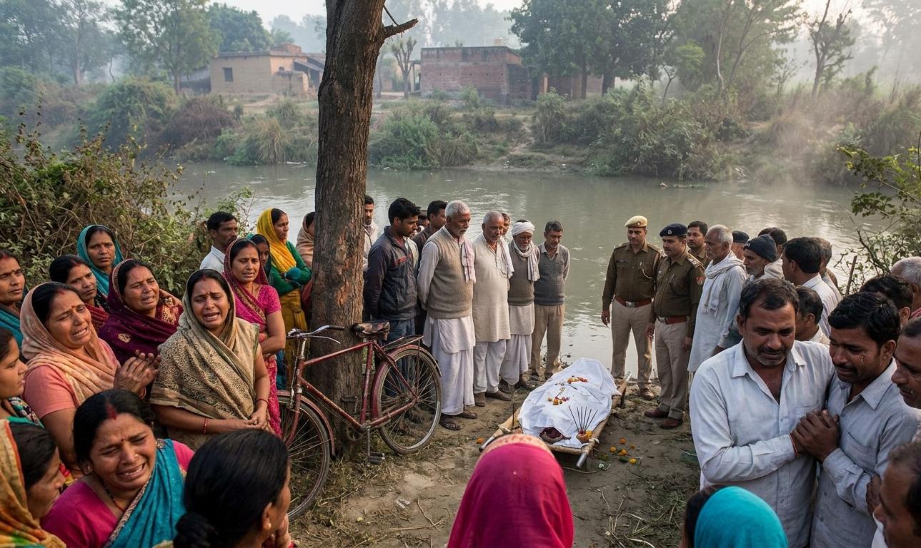 रुड़की के बुग्गावाला में नदी किनारे ग्रामीण और पुलिस की भीड़