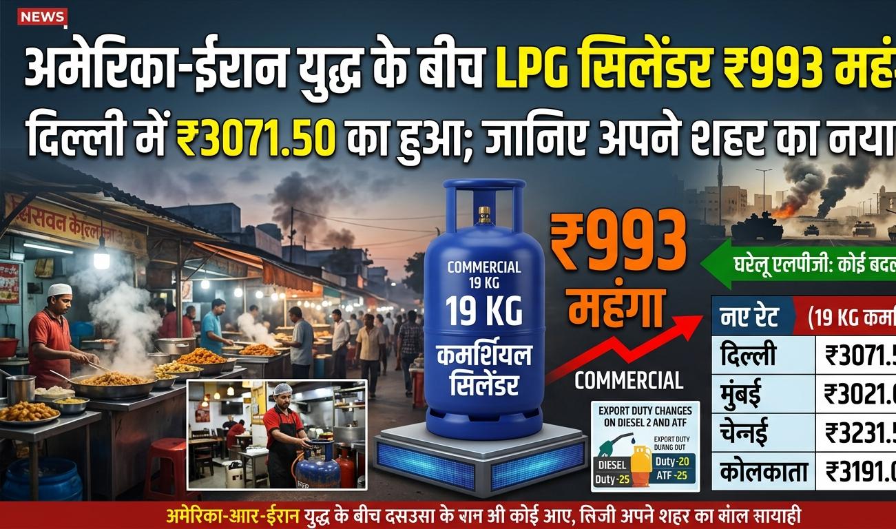 दिल्ली में ₹3071.50 की कीमत वाला 19 किलो का नीला कमर्शियल एलपीजी सिलेंडर और युद्ध की पृष्ठभूमि