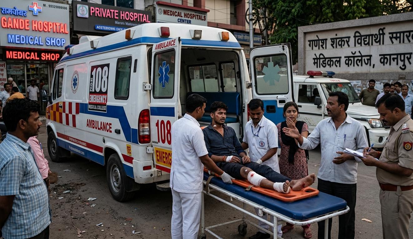 उत्तर प्रदेश के हरदोई जिले में पुलिस थाने और आपातकालीन एम्बुलेंस सेवा का प्रतीकात्मक दृश्य।