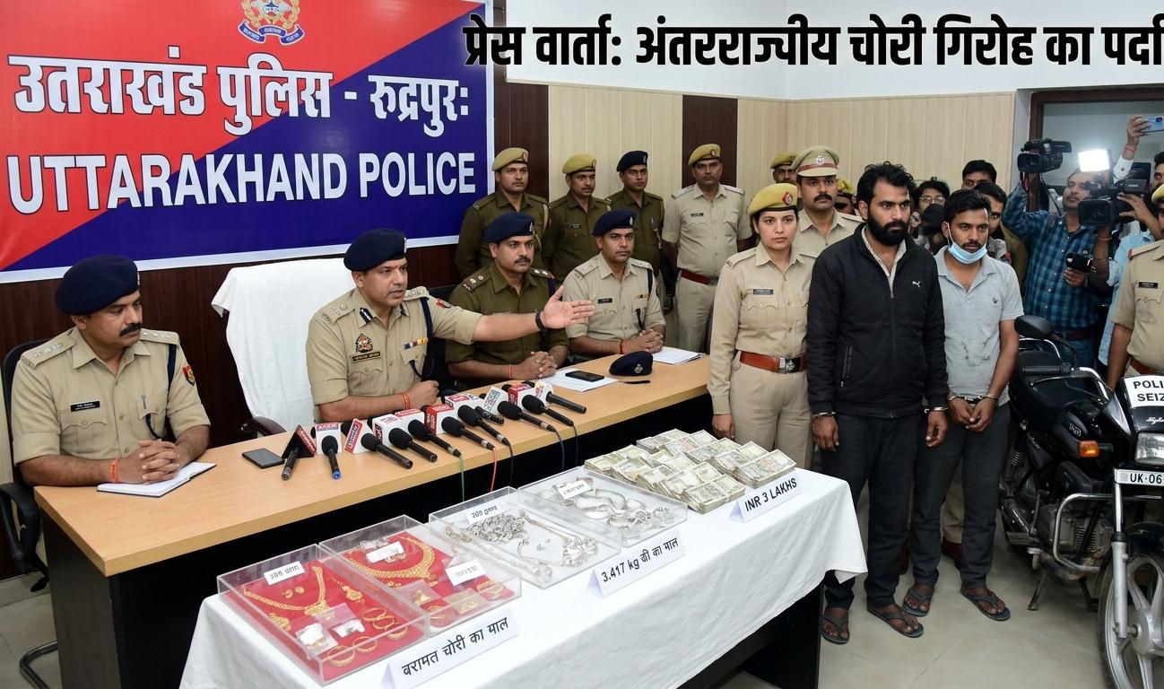 पुलिस की गिरफ्त में तेल मिल व्यापारी के घर चोरी करने वाले आरोपी और बरामद सामान