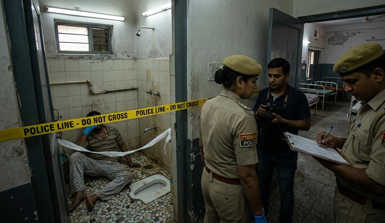 उत्तराखंड के रुड़की में नशा मुक्ति केंद्र के शौचालय में पुलिस जांच और क्राइम सीन की सांकेतिक तस्वीर।