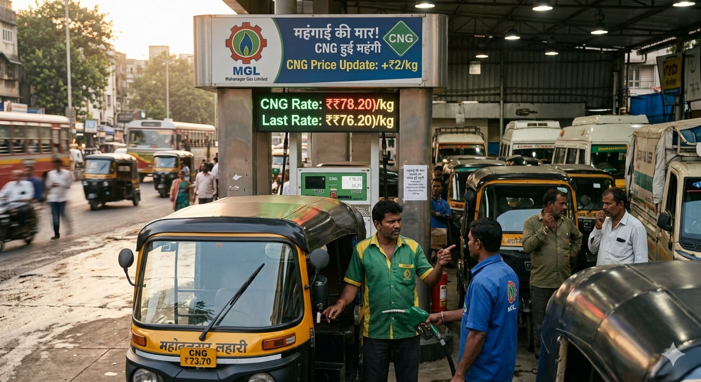* मुंबई के सीएनजी पंप पर गैस भरवाता ऑटो रिक्शा और मीटर की तस्वीर