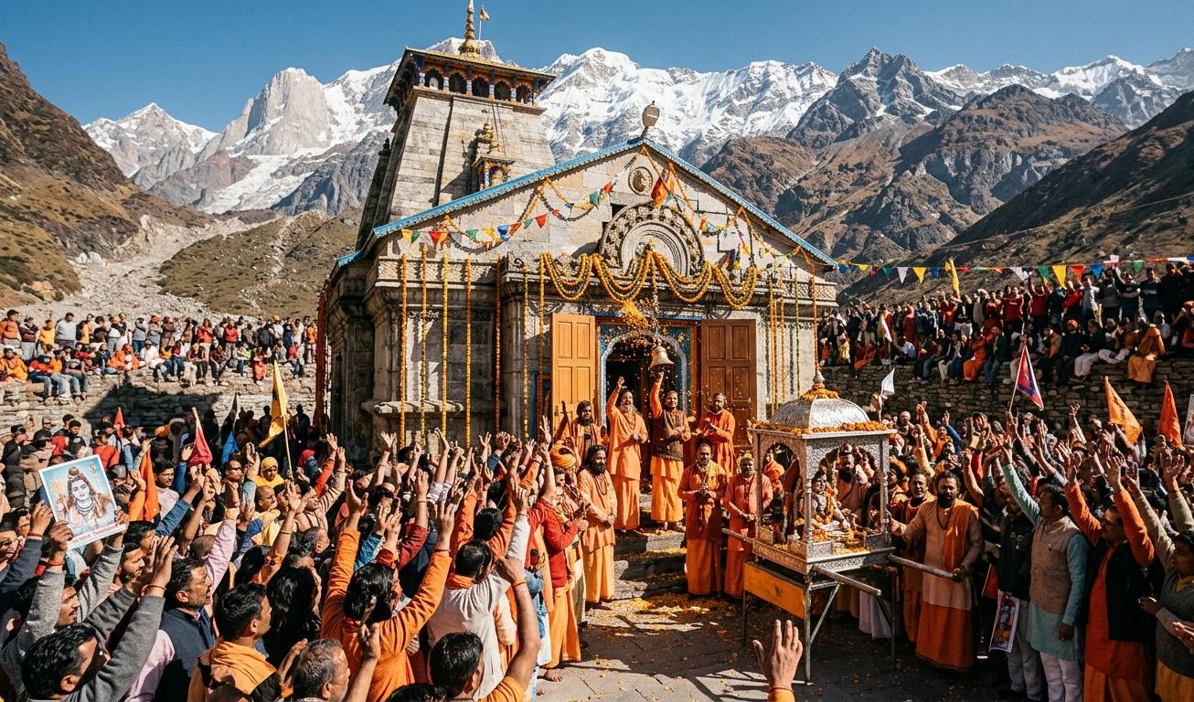 चमोली में चतुर्थ केदार श्री रुद्रनाथ मंदिर के कपाट खुलने के अवसर पर भक्तों की भारी भीड़ और हर-हर महादेव का जयघोष