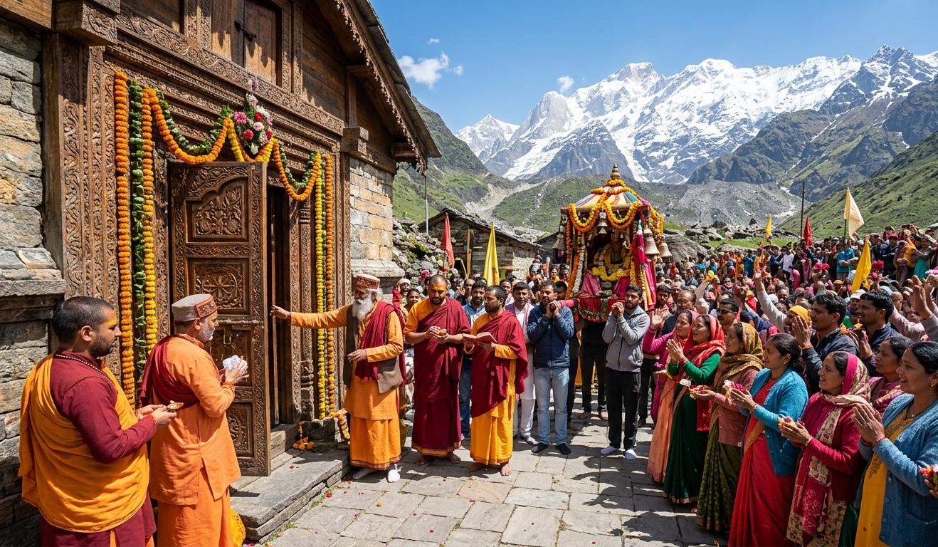हिमालय की बर्फ़ीली चोटियों के बीच द्वितीय केदार भगवान मध्यमेश्वर धाम के कपाट खुलने और उत्सव डोली के आगमन का भव्य दृश्य