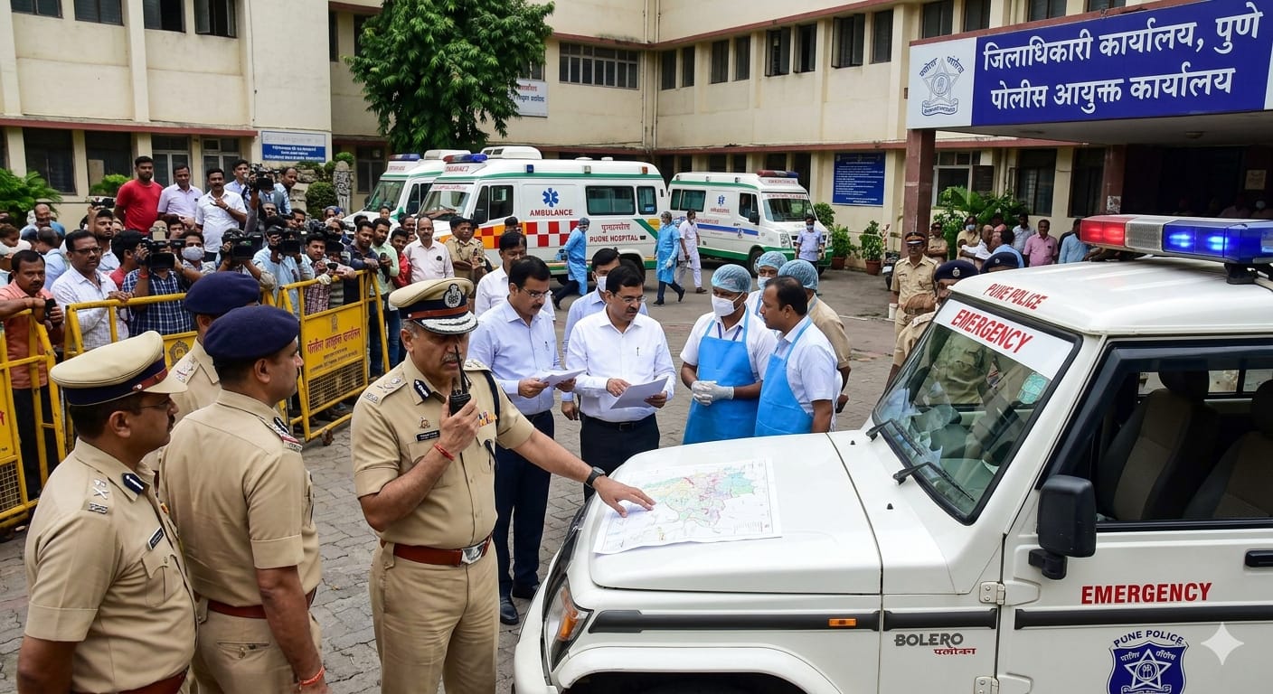 पुणे में जहरीली शराब कांड के बाद जांच करती पुलिस और आबकारी विभाग की टीम।