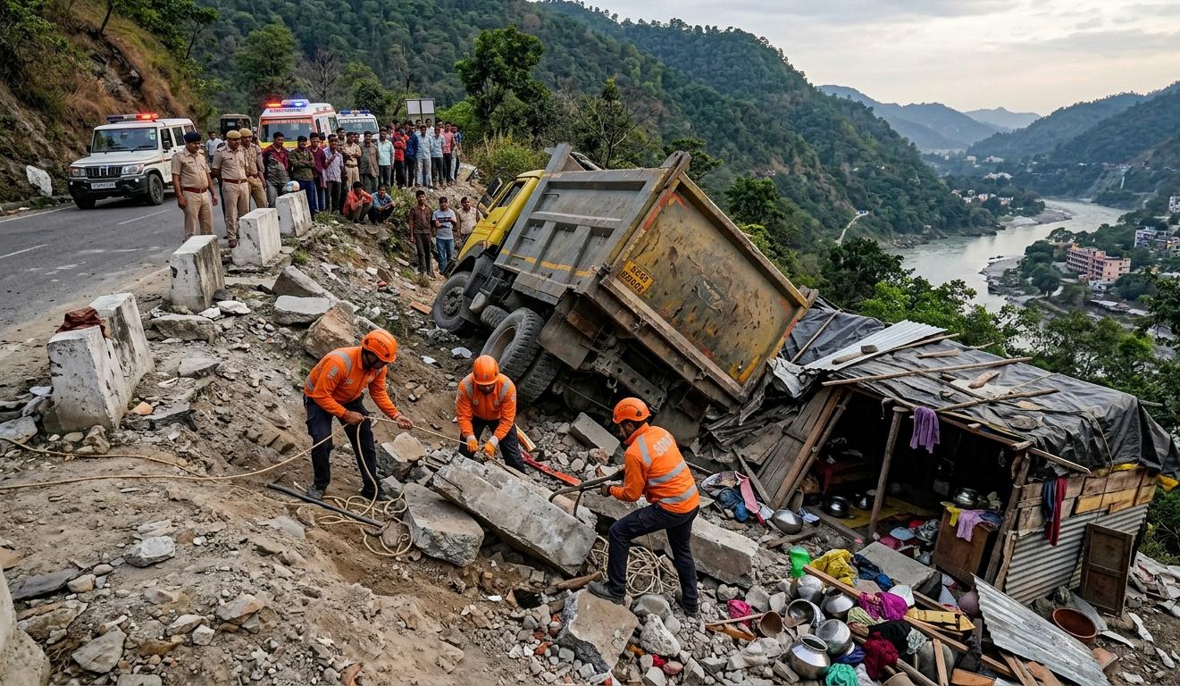 Dumper accident near Brahmanand Mord Rishikesh SDRF rescue operation
