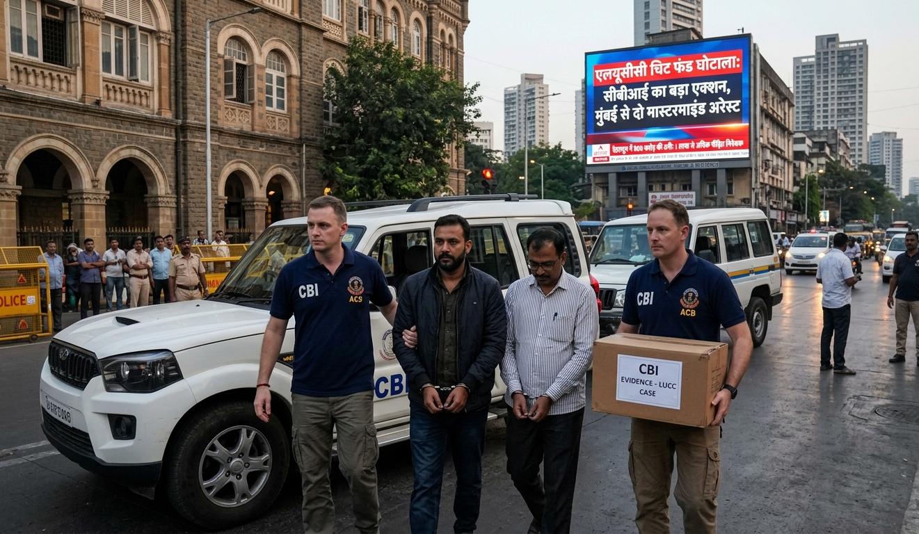 मुंबई में एलयूसीसी (LUCC) चिटफंड घोटाले के दो मुख्य आरोपियों को गिरफ्तार कर ले जाती सीबीआई की टीम