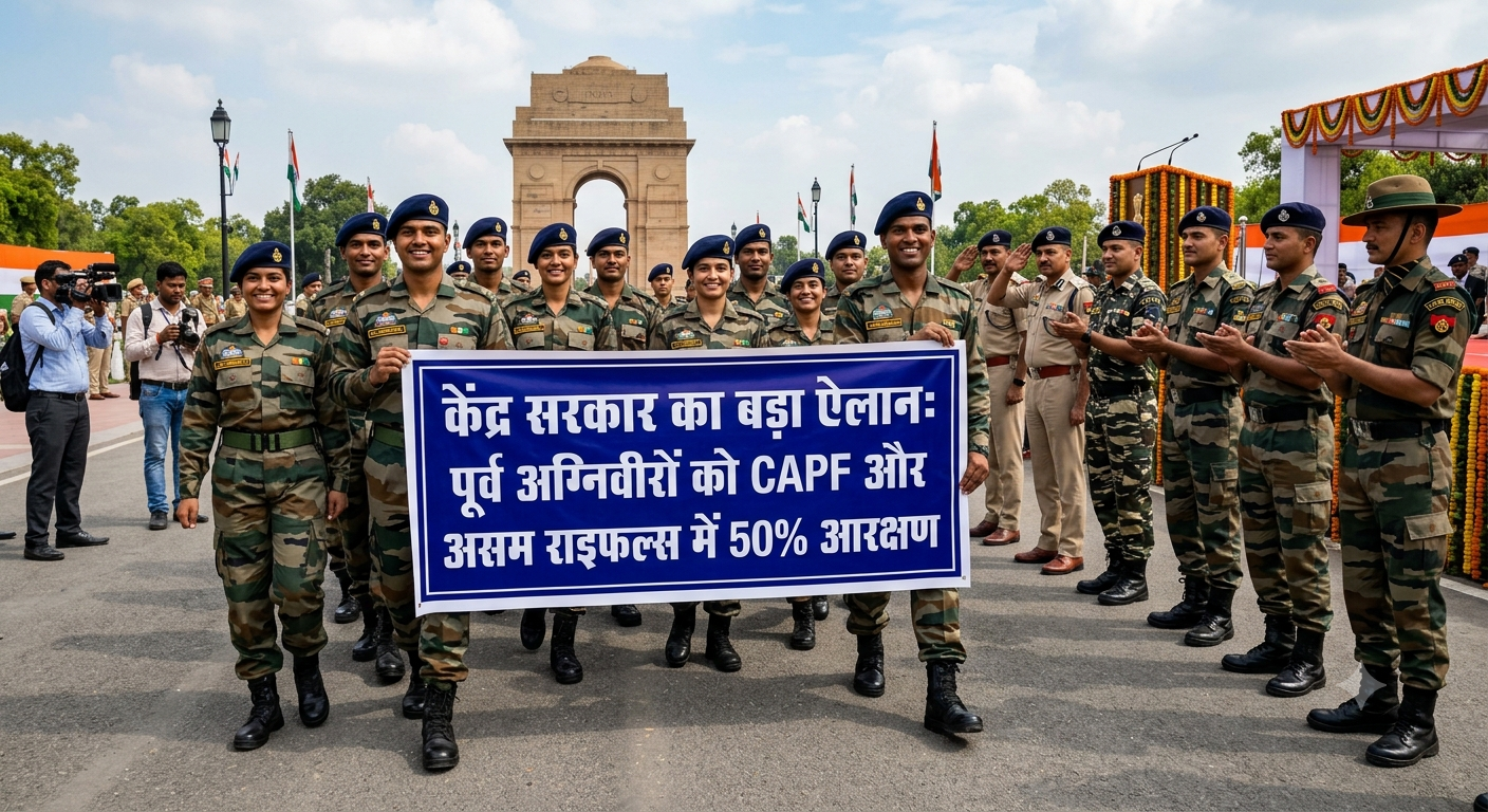 Indian CAPF and Assam Rifles personnel standing in formation representing Ex-Agniveer job reservation policy