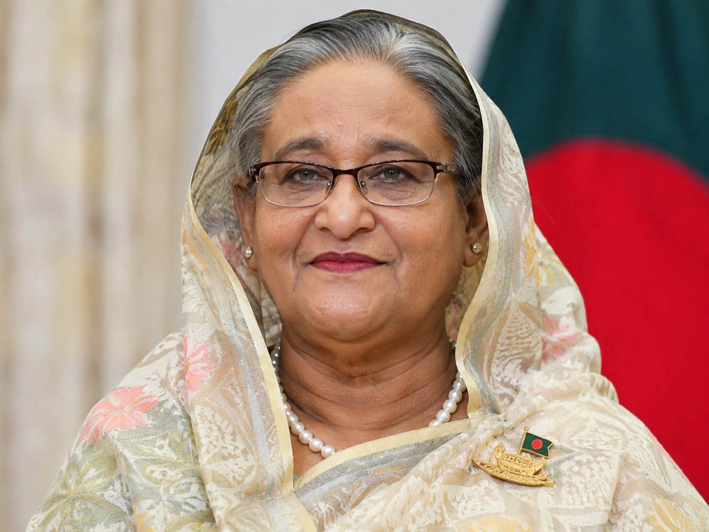 Former Bangladesh Prime Minister Sheikh Hasina during a media address regarding her return from exile