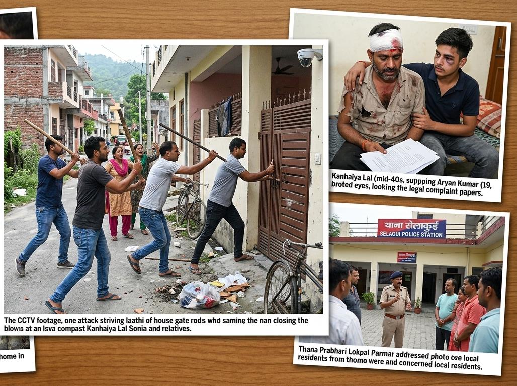 CCTV footage and collage of a violent clash over a garbage dispute between neighbors in Pragati Vihar, Selakui, Dehradun.