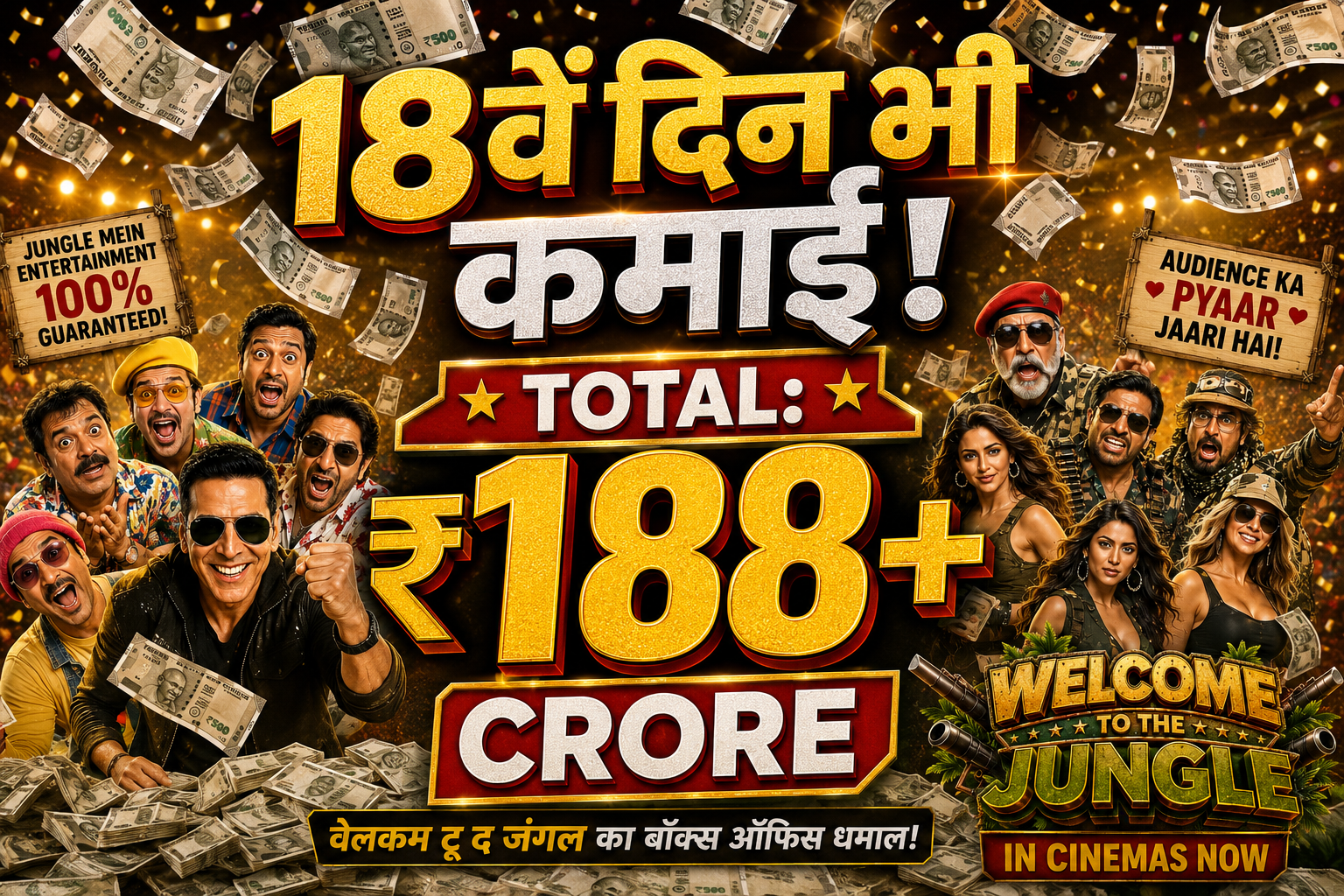 Akshay Kumar in Welcome To The Jungle movie poster showing worldwide box office collection crossing 188 crores