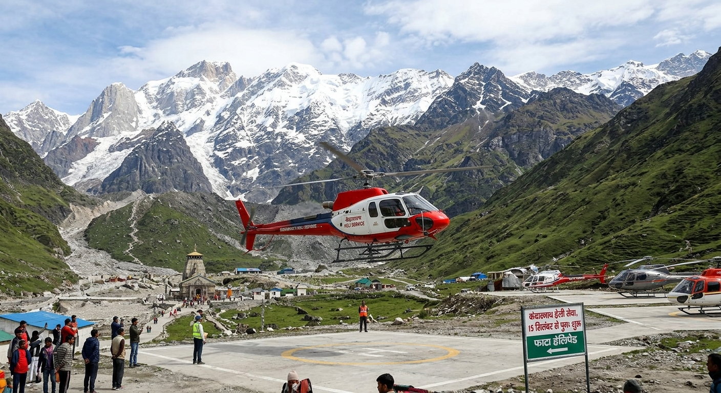 Kedarnath Heli Service helicopter operational at helipad