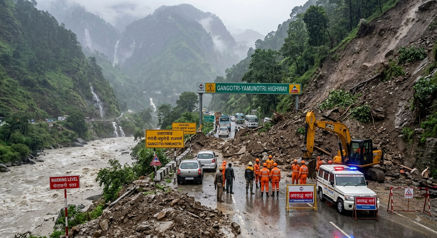 Landslide and heavy rain blocking highway during Uttarakhand Weather crisis