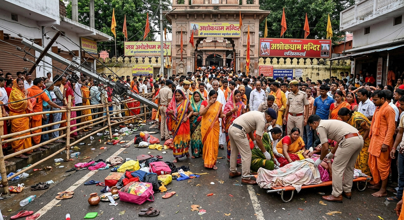 Ashokdham Mandir stampede site rescue operation in Lakhisarai Bihar