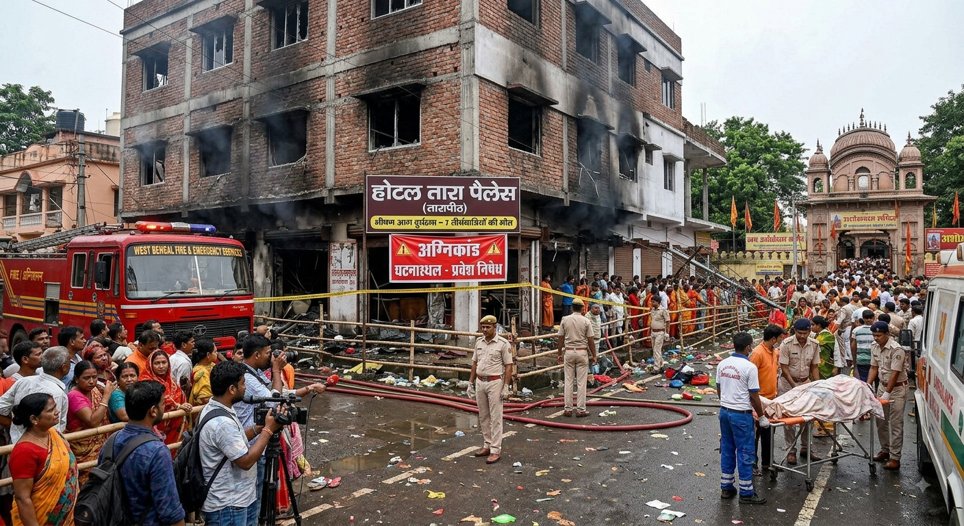 Tarapith hotel fire incident and rescue operation by fire brigade in Birbhum West Bengal