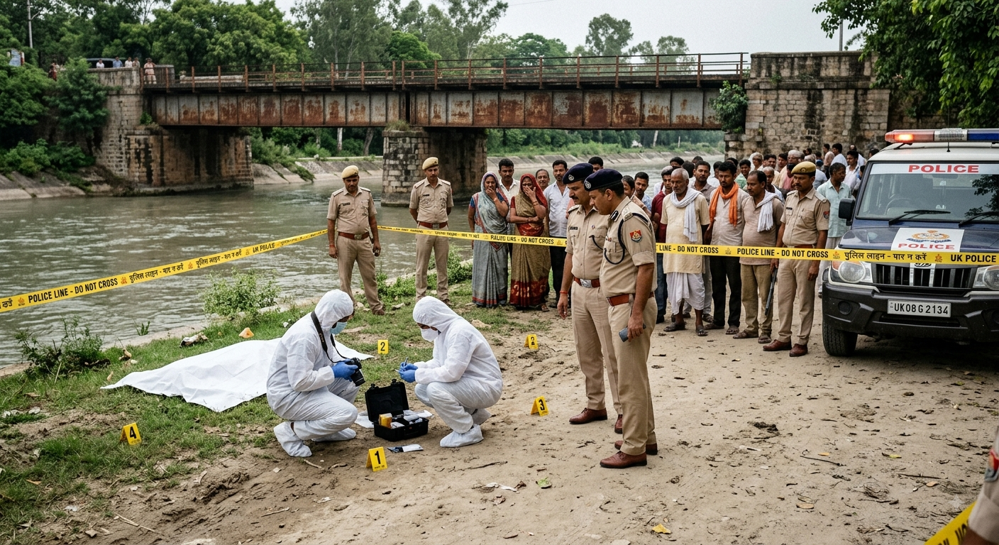 Police team investigating the spot in Haridwar woman murder case near old Ganga canal bridge Manglaur