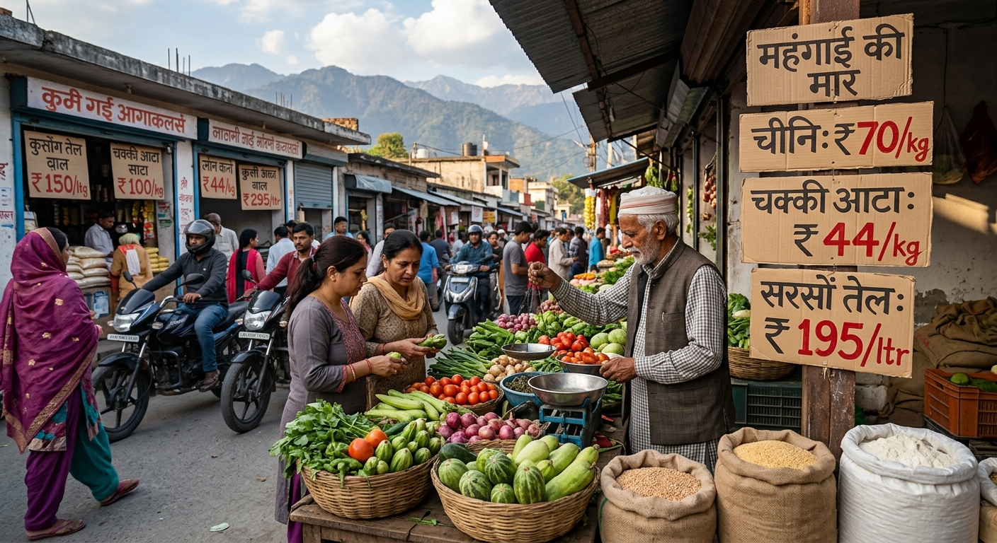 Market scene showing commodities during Uttarakhand grocery price hike in Dehradun
