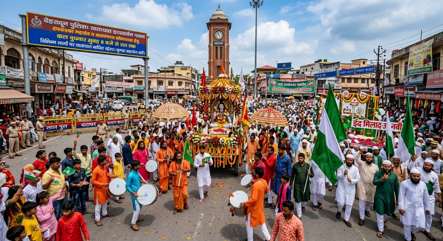 Dehradun Traffic Plan route diversion map for Tapkeshwar Mahadev and Barawafat Shobhayatra
